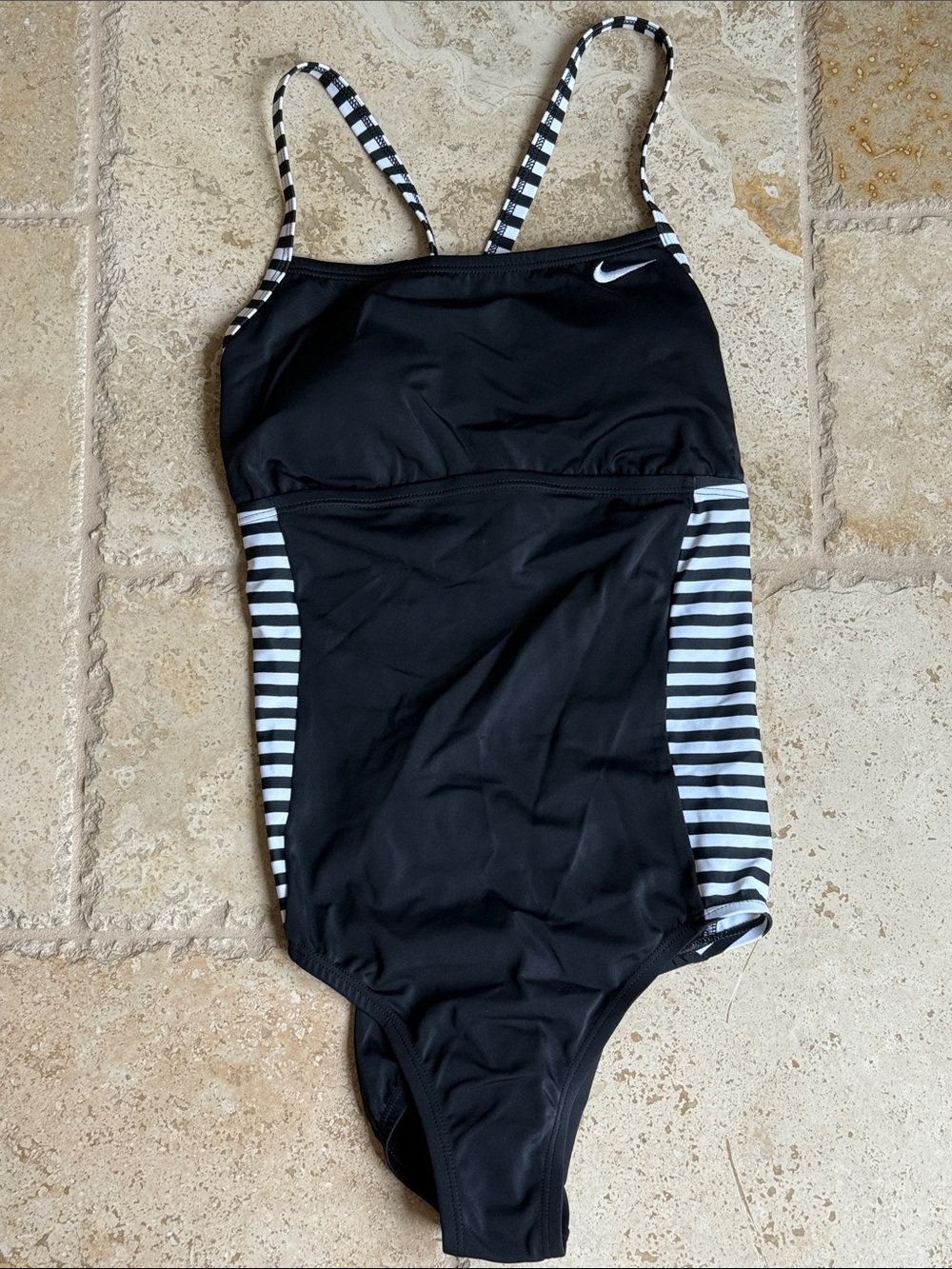 Nike Black One-Piece Swimsuit with White Striped Side Panels
